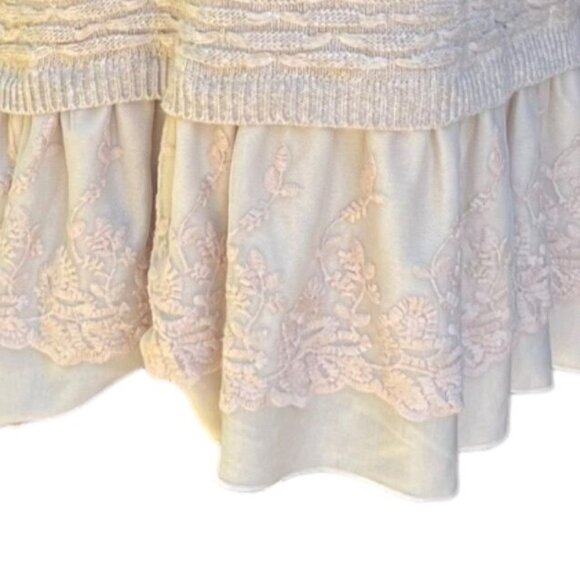 Womens Beige Layered Knit Sweater With Lace Peplum Trim Simply Couture XL - Picture 6 of 9